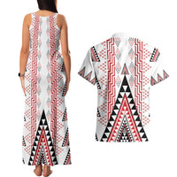 Aotearoa Taniko Couples Matching Tank Maxi Dress and Hawaiian Shirt Niho Taniwha Purapura Whetu Mix Poutama