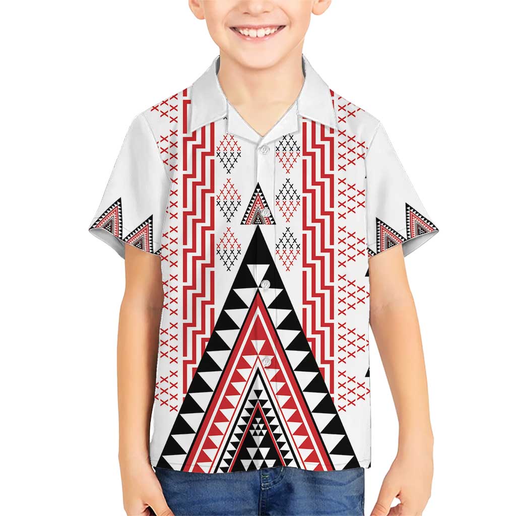 Aotearoa Taniko Kid Hawaiian Shirt Niho Taniwha Purapura Whetu Mix Poutama LT14 Kid White - Polynesian Pride