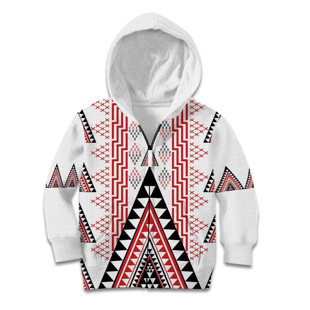 Aotearoa Taniko Kid Hoodie Niho Taniwha Purapura Whetu Mix Poutama