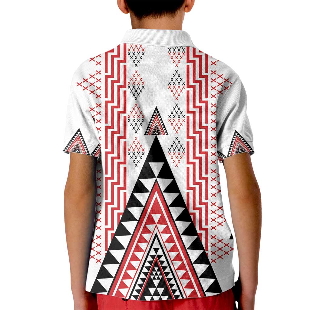 Aotearoa Taniko Kid Polo Shirt Niho Taniwha Purapura Whetu Mix Poutama
