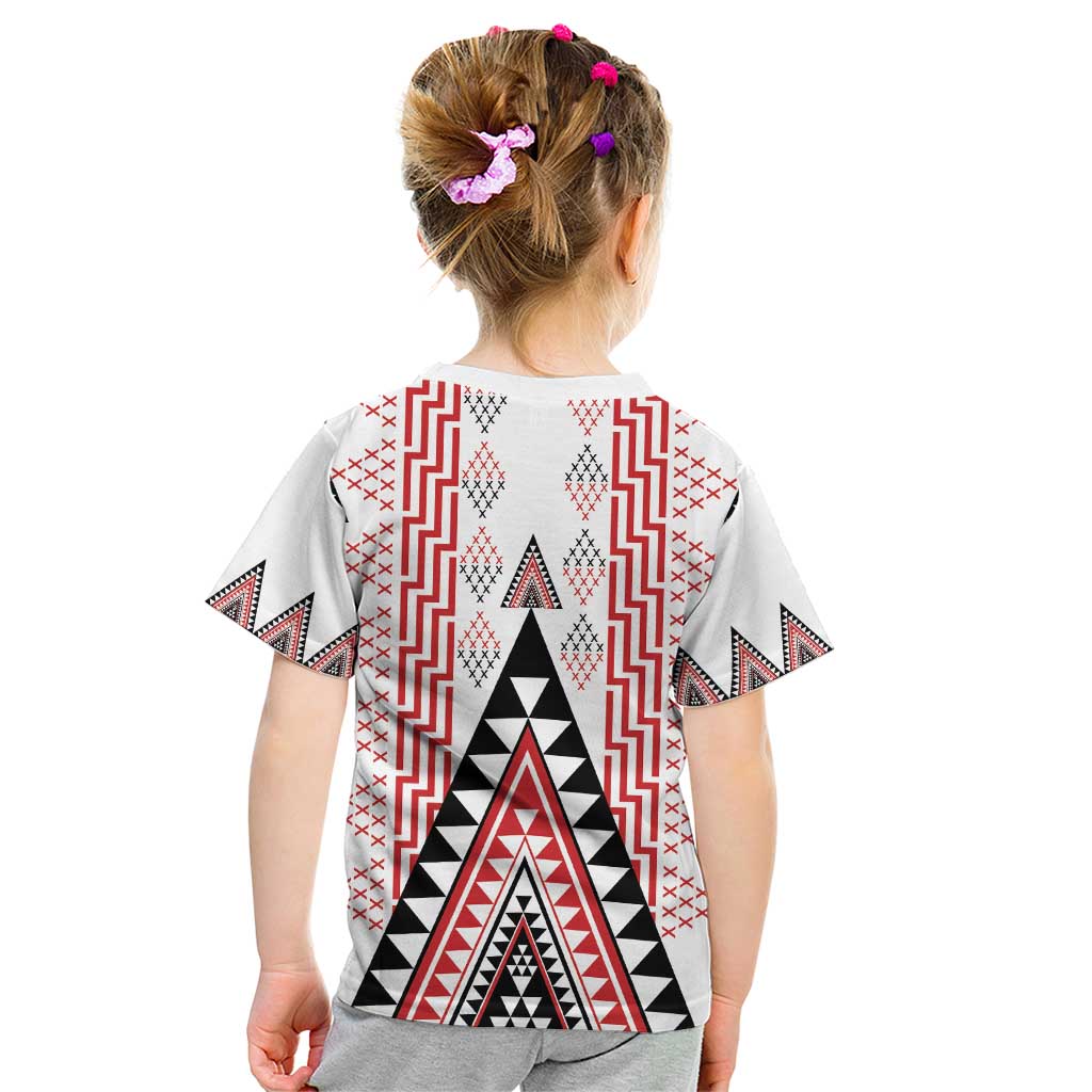 Aotearoa Taniko Kid T Shirt Niho Taniwha Purapura Whetu Mix Poutama