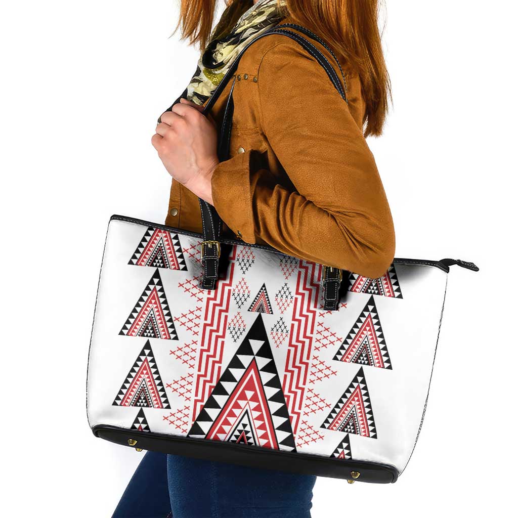 Aotearoa Taniko Leather Tote Bag Niho Taniwha Purapura Whetu Mix Poutama