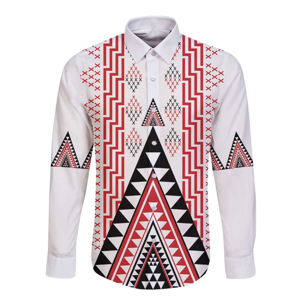 Aotearoa Taniko Long Sleeve Button Shirt Niho Taniwha Purapura Whetu Mix Poutama