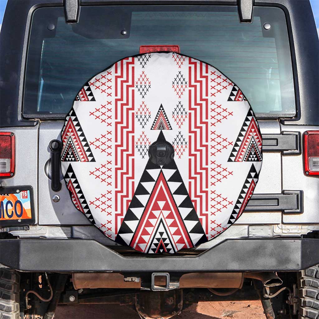 Aotearoa Taniko Spare Tire Cover Niho Taniwha Purapura Whetu Mix Poutama LT14 White - Polynesian Pride
