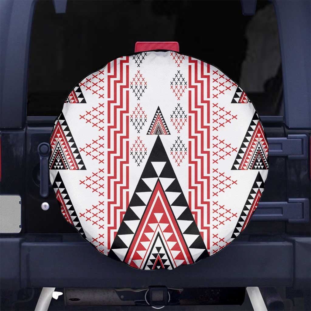 Aotearoa Taniko Spare Tire Cover Niho Taniwha Purapura Whetu Mix Poutama LT14 No hole White - Polynesian Pride