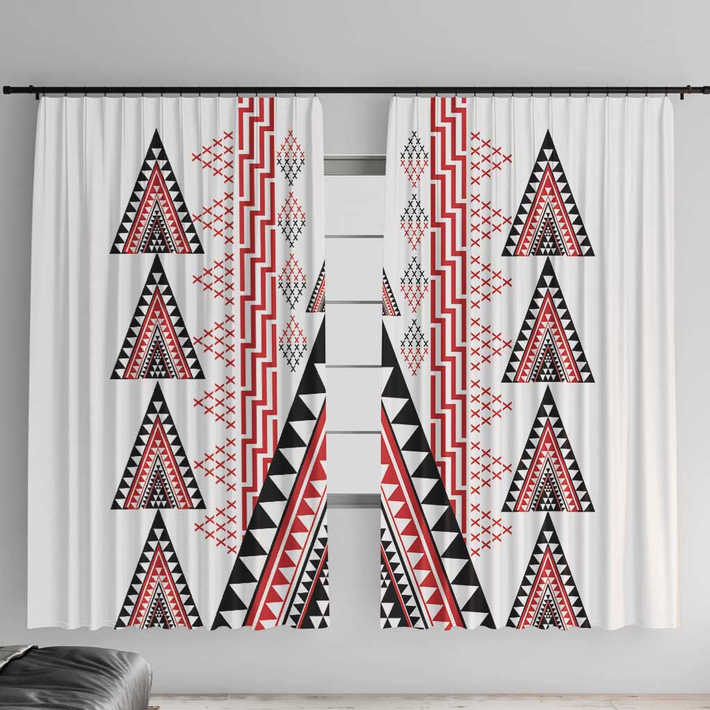Aotearoa Taniko Window Curtain Niho Taniwha Purapura Whetu Mix Poutama LT14 With Hooks White - Polynesian Pride