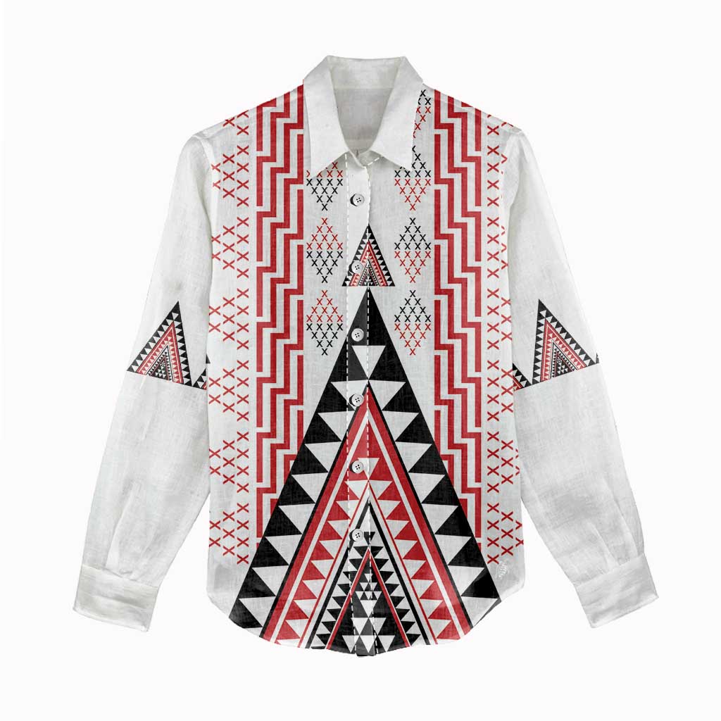 Aotearoa Taniko Women Casual Shirt Niho Taniwha Purapura Whetu Mix Poutama