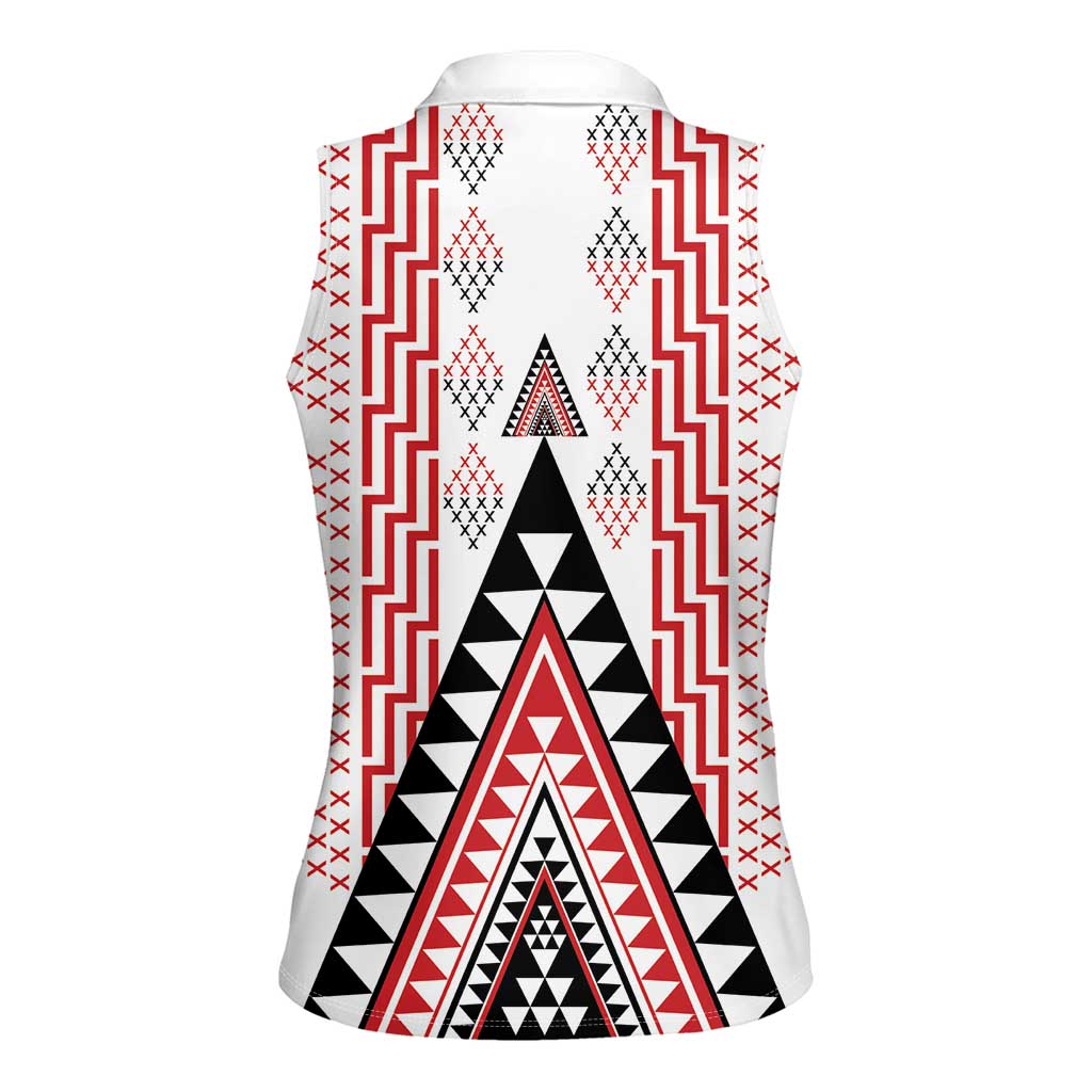 Aotearoa Taniko Women Sleeveless Polo Shirt Niho Taniwha Purapura Whetu Mix Poutama