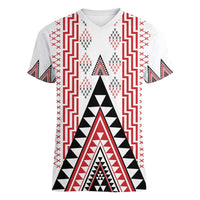 Aotearoa Taniko Women V-Neck T-Shirt Niho Taniwha Purapura Whetu Mix Poutama