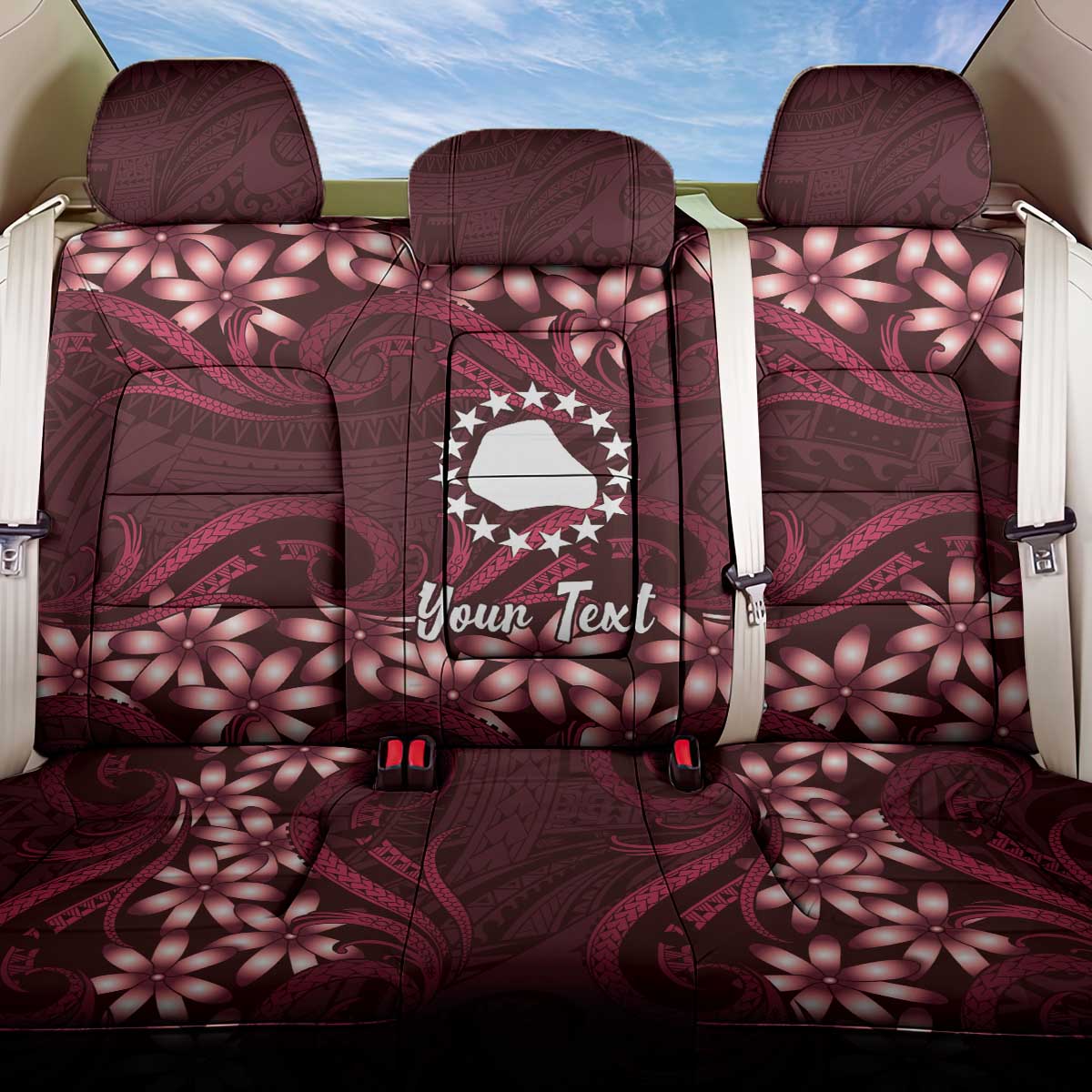 Personalised Cook Islands Mangaia Back Car Seat Cover Tiare Maori Polynesian Waves Tattoo