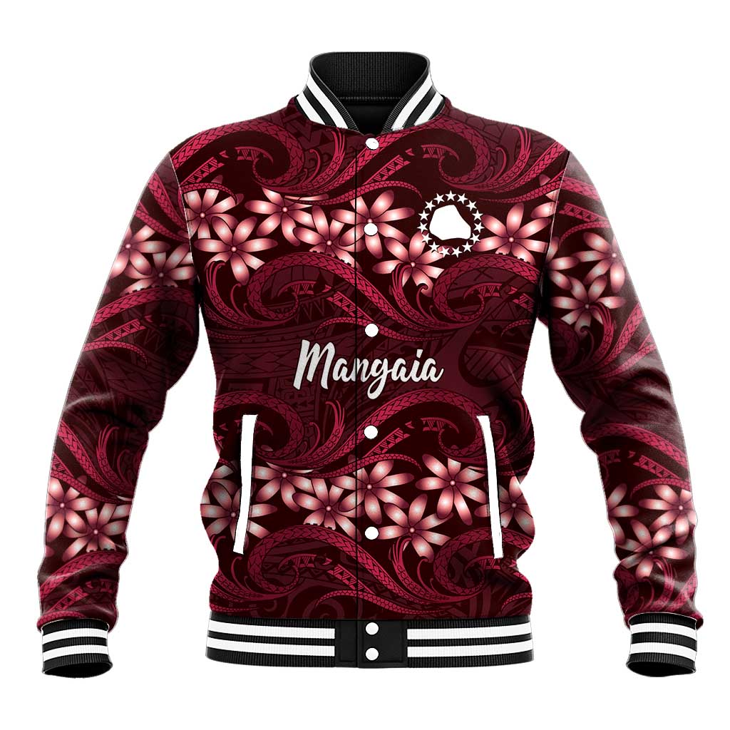Personalised Cook Islands Mangaia Baseball Jacket Tiare Maori Polynesian Waves Tattoo LT14 Unisex Burgundy - Polynesian Pride