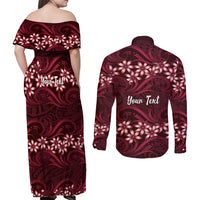 Personalised Cook Islands Mangaia Couples Matching Off Shoulder Maxi Dress and Long Sleeve Button Shirt Tiare Maori Polynesian Waves Tattoo