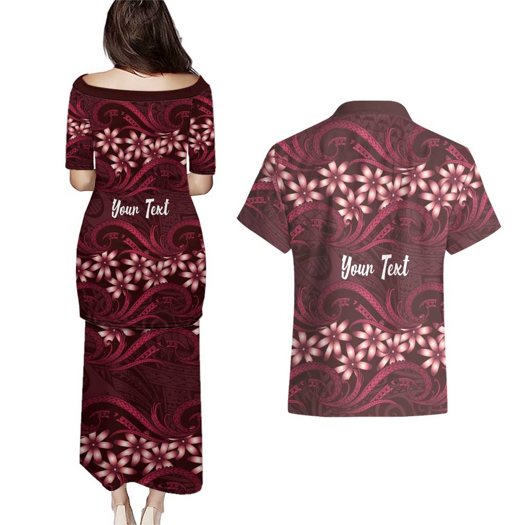Personalised Cook Islands Mangaia Couples Matching Puletasi and Hawaiian Shirt Tiare Maori Polynesian Waves Tattoo