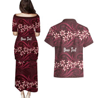 Personalised Cook Islands Mangaia Couples Matching Puletasi and Hawaiian Shirt Tiare Maori Polynesian Waves Tattoo