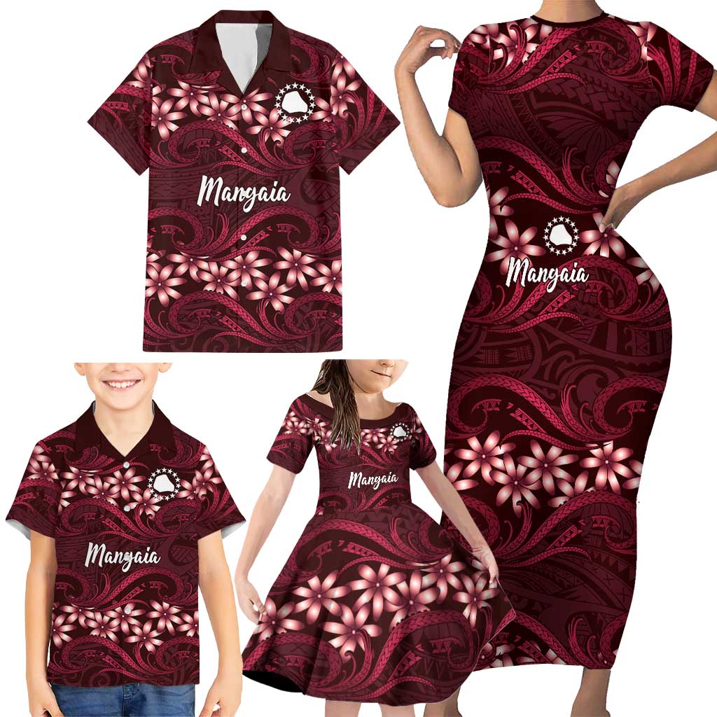 Personalised Cook Islands Mangaia Family Matching Short Sleeve Bodycon Dress and Hawaiian Shirt Tiare Maori Polynesian Waves Tattoo