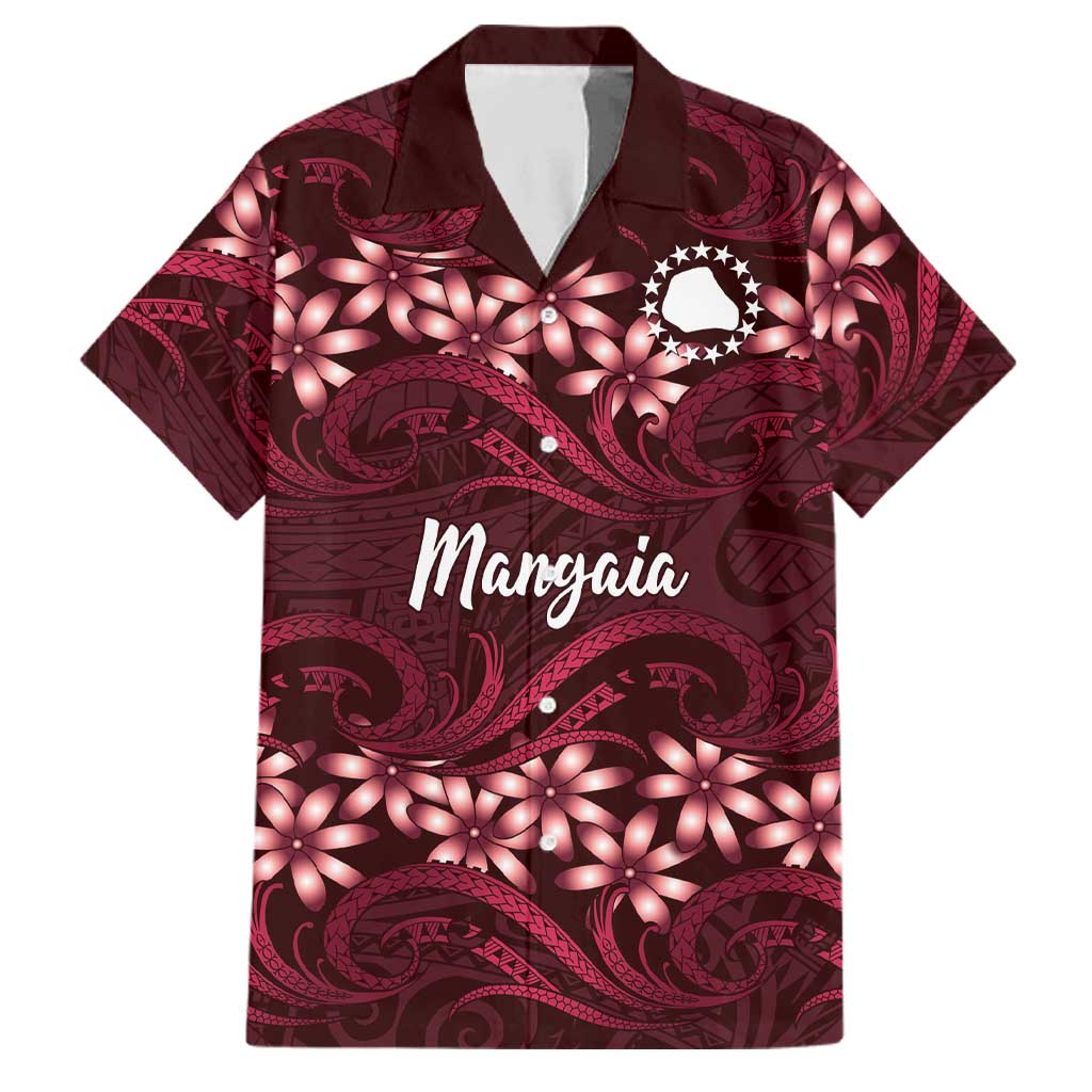 Personalised Cook Islands Mangaia Family Matching Summer Maxi Dress and Hawaiian Shirt Tiare Maori Polynesian Waves Tattoo LT14 Dad's Shirt - Short Sleeve Burgundy - Polynesian Pride