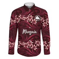 Personalised Cook Islands Mangaia Family Matching Summer Maxi Dress and Hawaiian Shirt Tiare Maori Polynesian Waves Tattoo LT14 Dad's Shirt - Long Sleeve Burgundy - Polynesian Pride