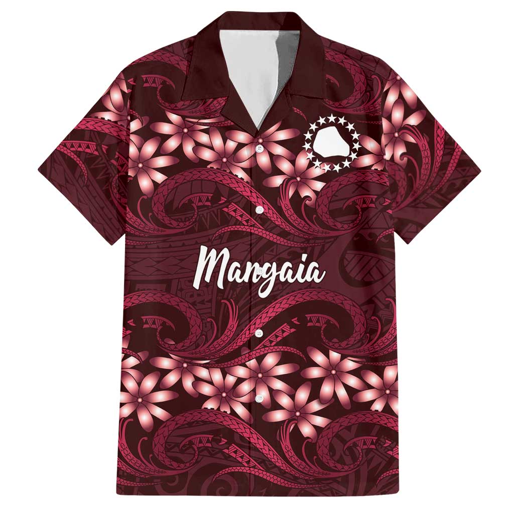 Personalised Cook Islands Mangaia Hawaiian Shirt Tiare Maori Polynesian Waves Tattoo LT14 Burgundy - Polynesian Pride