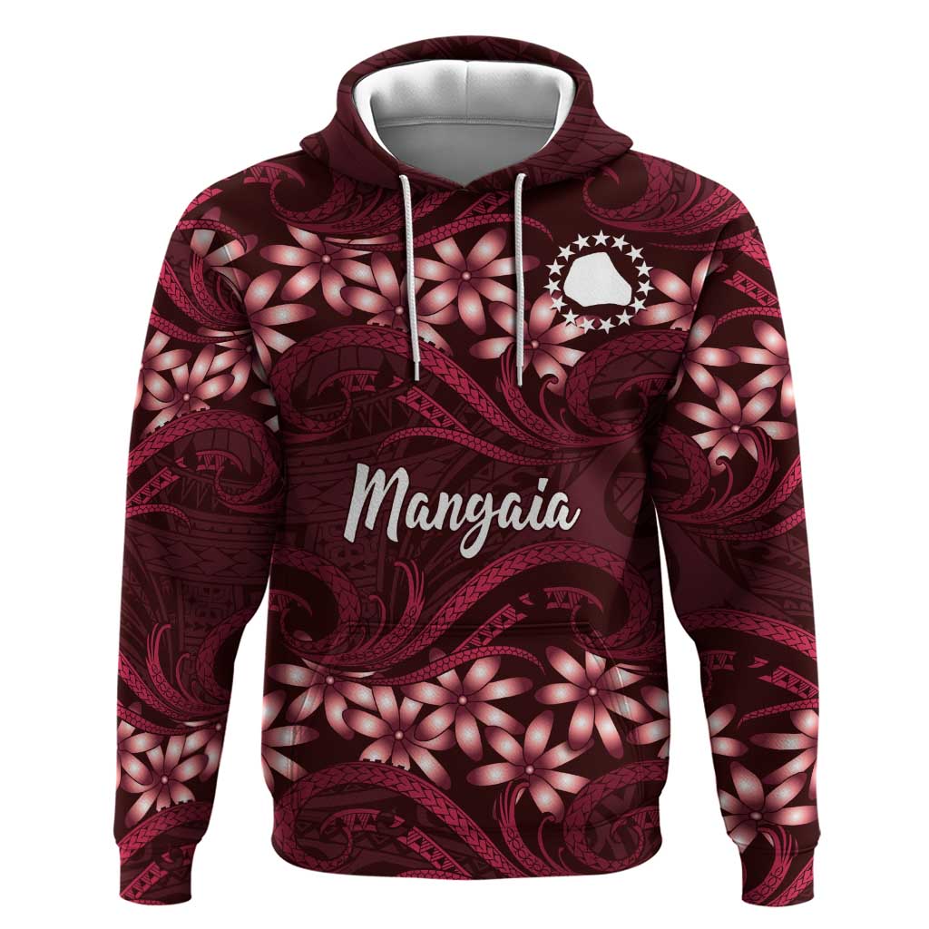 Personalised Cook Islands Mangaia Hoodie Tiare Maori Polynesian Waves Tattoo LT14 Pullover Hoodie Burgundy - Polynesian Pride