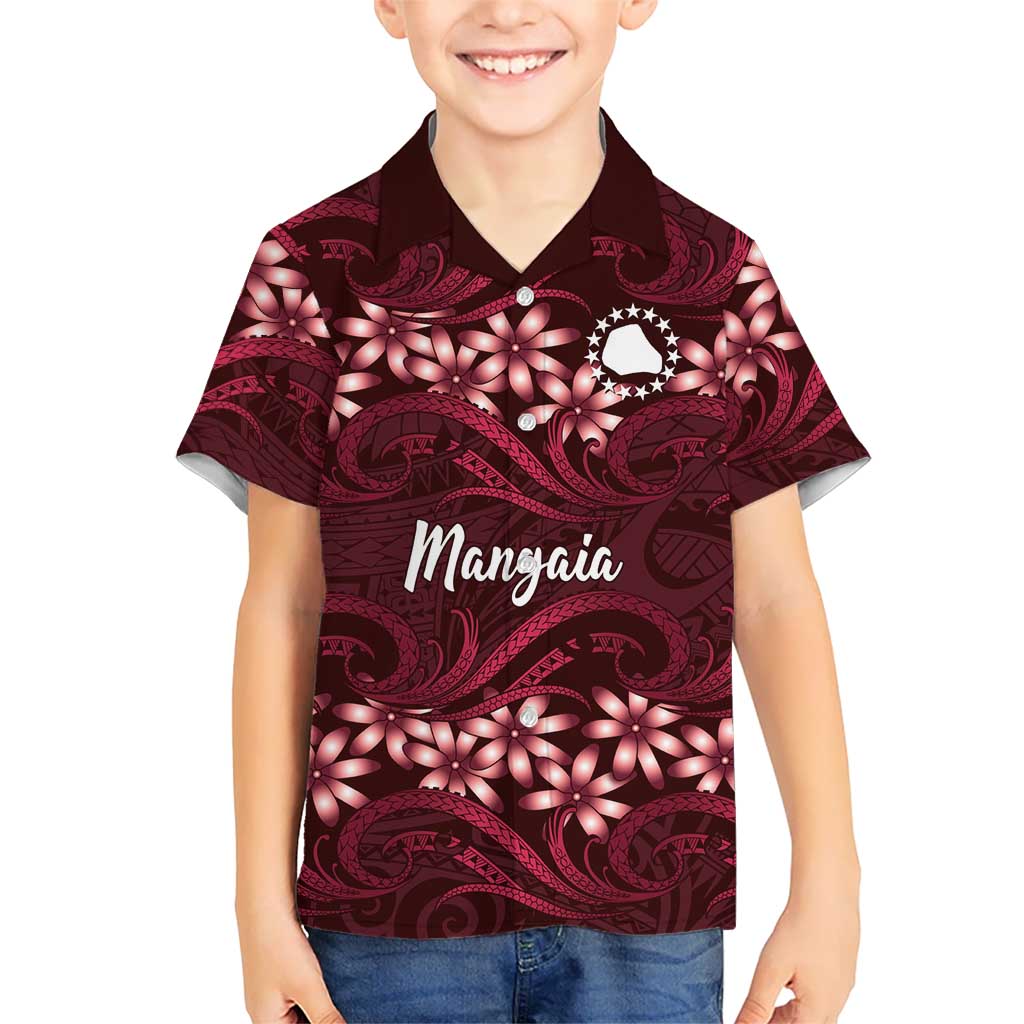 Personalised Cook Islands Mangaia Kid Hawaiian Shirt Tiare Maori Polynesian Waves Tattoo
