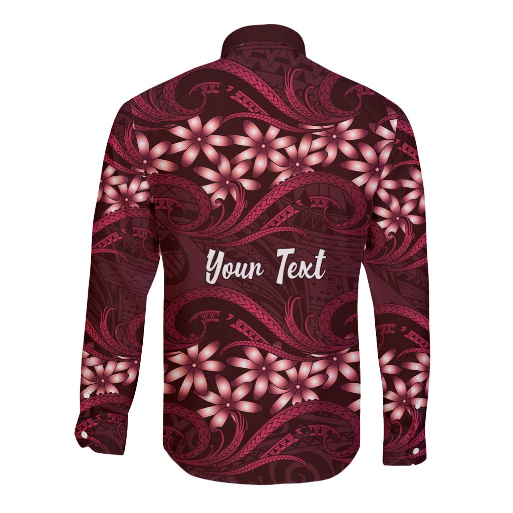 Personalised Cook Islands Mangaia Long Sleeve Button Shirt Tiare Maori Polynesian Waves Tattoo LT14 - Polynesian Pride