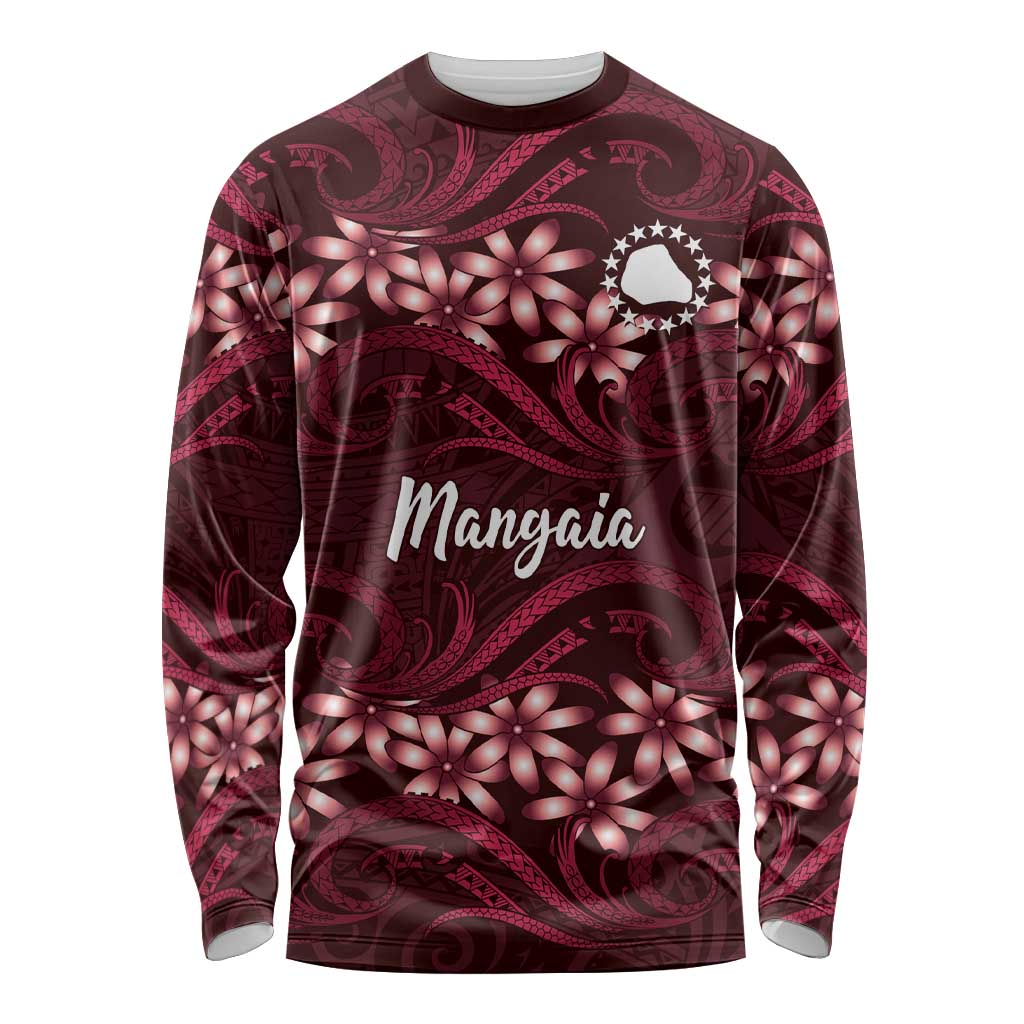Personalised Cook Islands Mangaia Long Sleeve Shirt Tiare Maori Polynesian Waves Tattoo