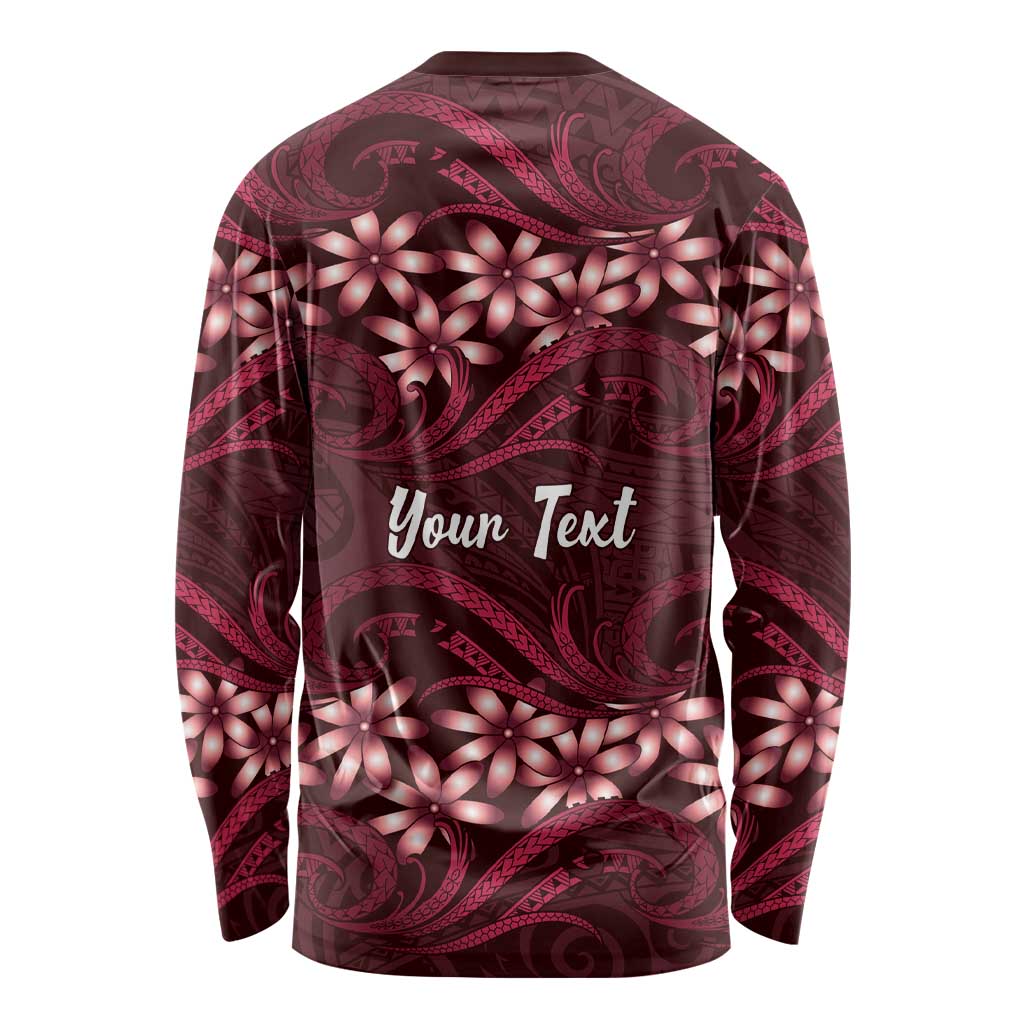 Personalised Cook Islands Mangaia Long Sleeve Shirt Tiare Maori Polynesian Waves Tattoo