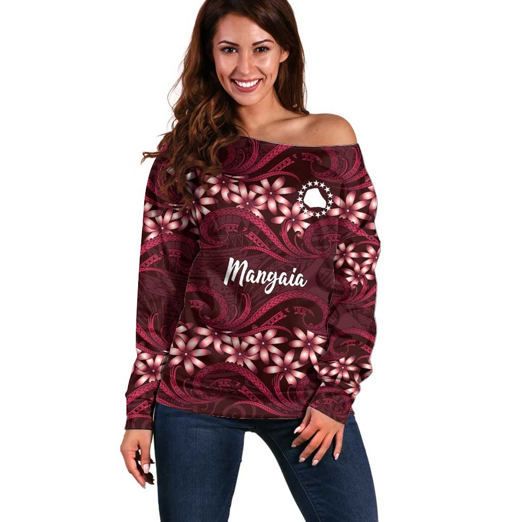 Personalised Cook Islands Mangaia Off Shoulder Sweater Tiare Maori Polynesian Waves Tattoo