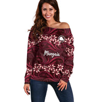 Personalised Cook Islands Mangaia Off Shoulder Sweater Tiare Maori Polynesian Waves Tattoo