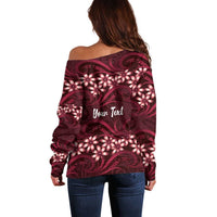 Personalised Cook Islands Mangaia Off Shoulder Sweater Tiare Maori Polynesian Waves Tattoo