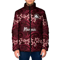 Personalised Cook Islands Mangaia Padded Jacket Tiare Maori Polynesian Waves Tattoo LT14 Men Burgundy - Polynesian Pride