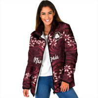 Personalised Cook Islands Mangaia Padded Jacket Tiare Maori Polynesian Waves Tattoo LT14 Women Burgundy - Polynesian Pride