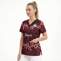 Personalised Cook Islands Mangaia Scrub Top Tiare Maori Polynesian Waves Tattoo LT14 - Polynesian Pride