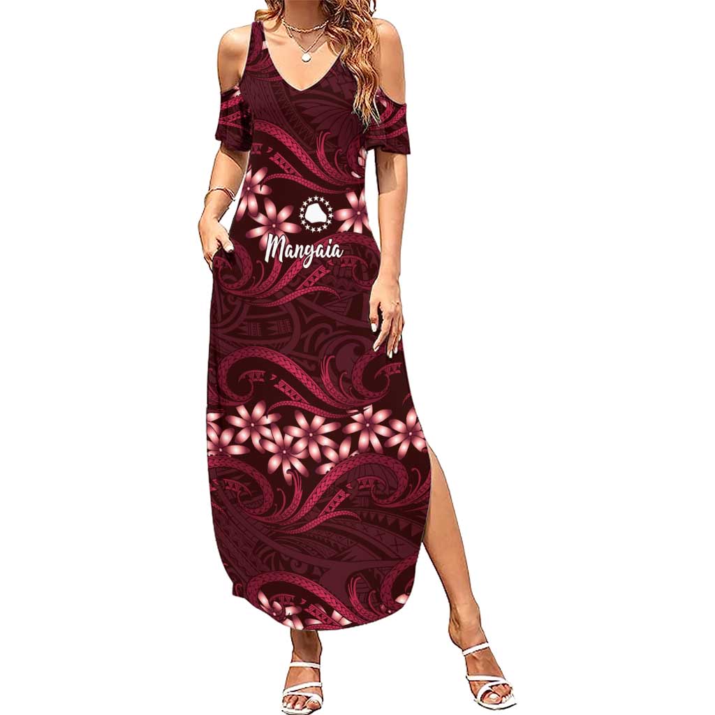 Personalised Cook Islands Mangaia Summer Maxi Dress Tiare Maori Polynesian Waves Tattoo LT14 Women Burgundy - Polynesian Pride