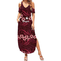 Personalised Cook Islands Mangaia Summer Maxi Dress Tiare Maori Polynesian Waves Tattoo LT14 Women Burgundy - Polynesian Pride