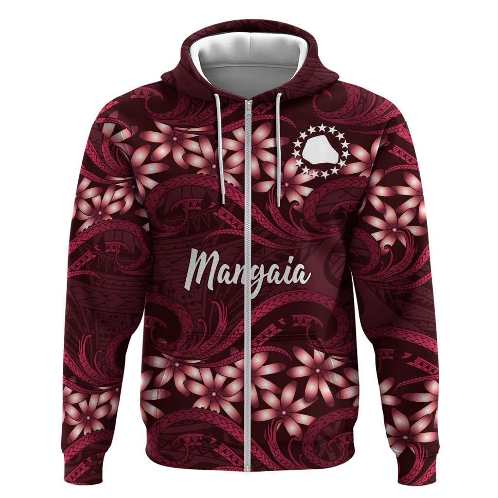 Personalised Cook Islands Mangaia Zip Hoodie Tiare Maori Polynesian Waves Tattoo LT14 Zip Hoodie Burgundy - Polynesian Pride