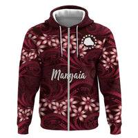 Personalised Cook Islands Mangaia Zip Hoodie Tiare Maori Polynesian Waves Tattoo LT14 Zip Hoodie Burgundy - Polynesian Pride