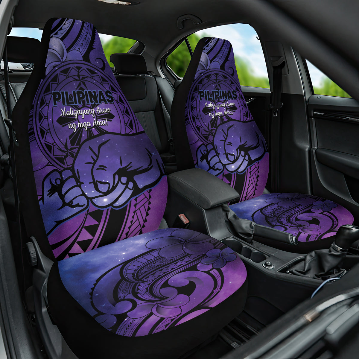 Philippines Father's Day Car Seat Cover Polynesian Tattoo Galaxy Vibes