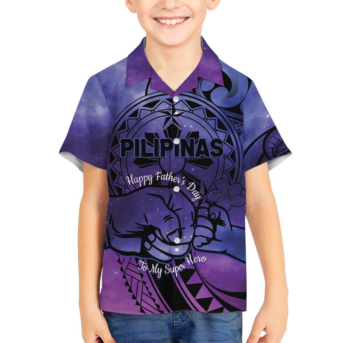 Philippines Father's Day Family Matching Long Sleeve Bodycon Dress and Hawaiian Shirt Polynesian Tattoo Galaxy Vibes