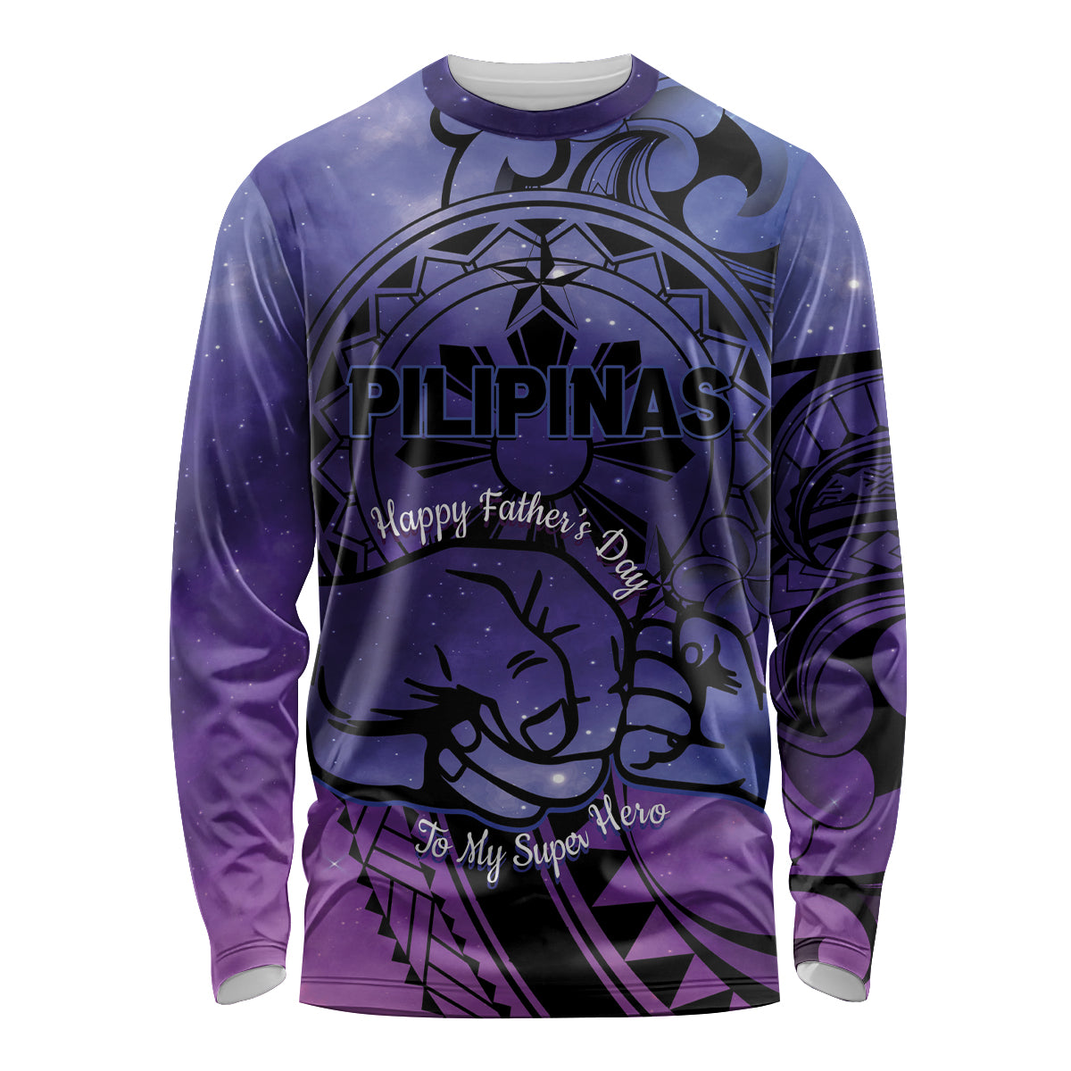 Philippines Father's Day Long Sleeve Shirt Polynesian Tattoo Galaxy Vibes