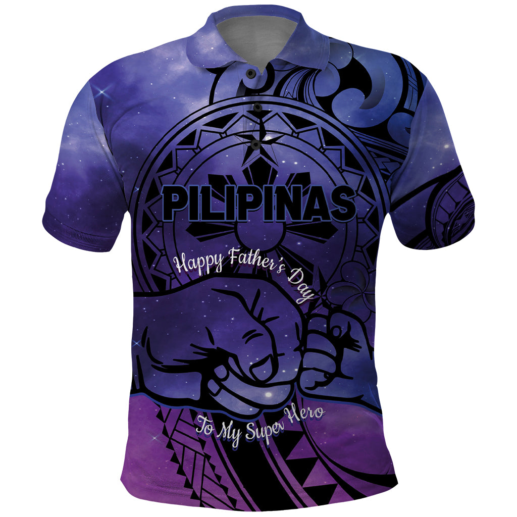 Philippines Father's Day Polo Shirt Polynesian Tattoo Galaxy Vibes
