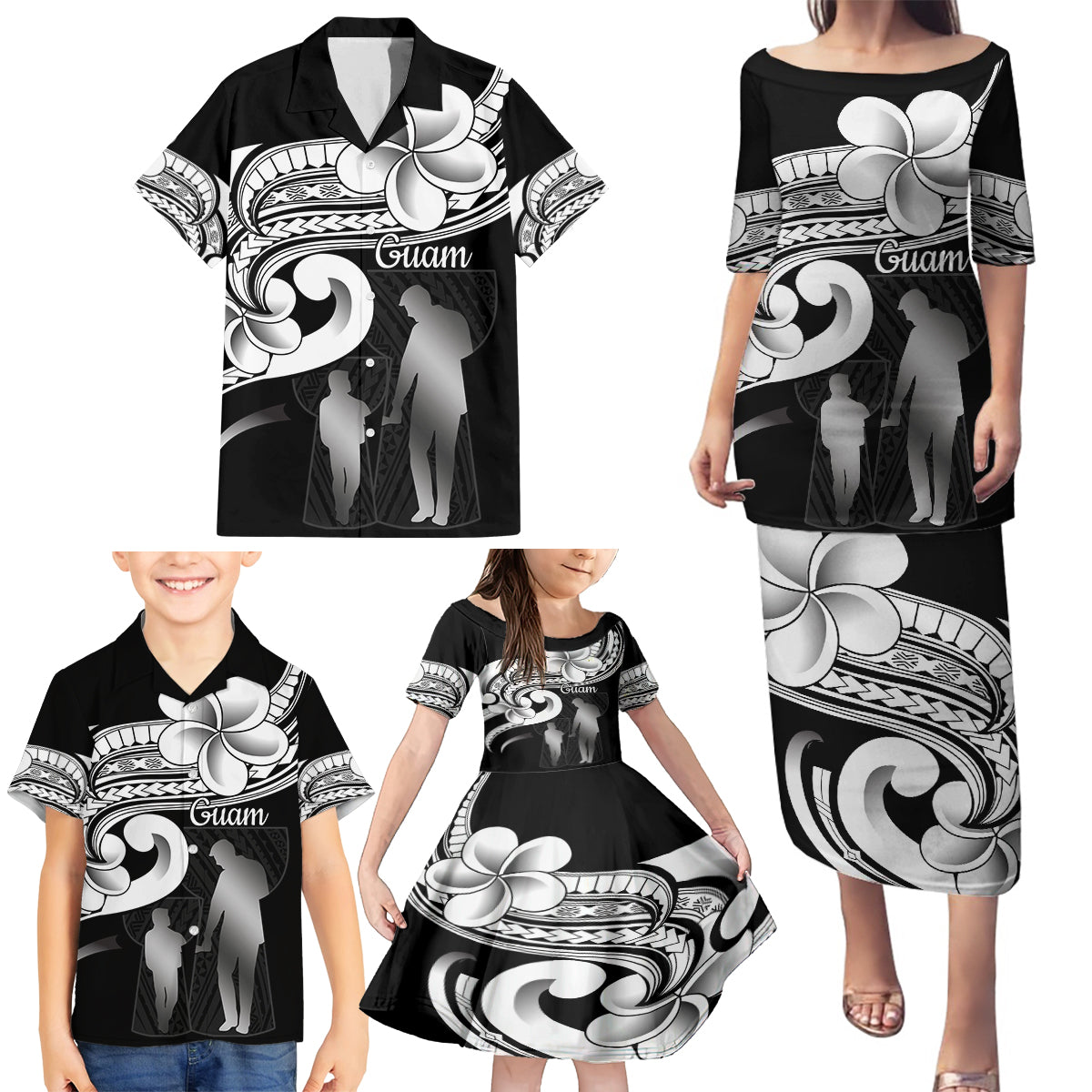 Guam Father's Day Family Matching Puletasi and Hawaiian Shirt Chamorro Latte Stone Polynesian Pattern LT14 - Polynesian Pride