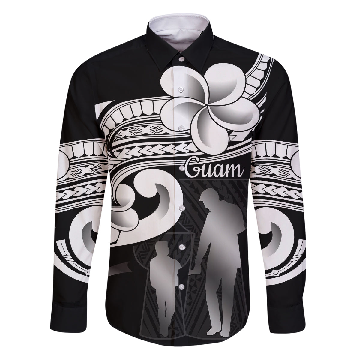 Guam Father's Day Family Matching Puletasi and Hawaiian Shirt Chamorro Latte Stone Polynesian Pattern LT14 Dad's Shirt - Long Sleeve Black - Polynesian Pride