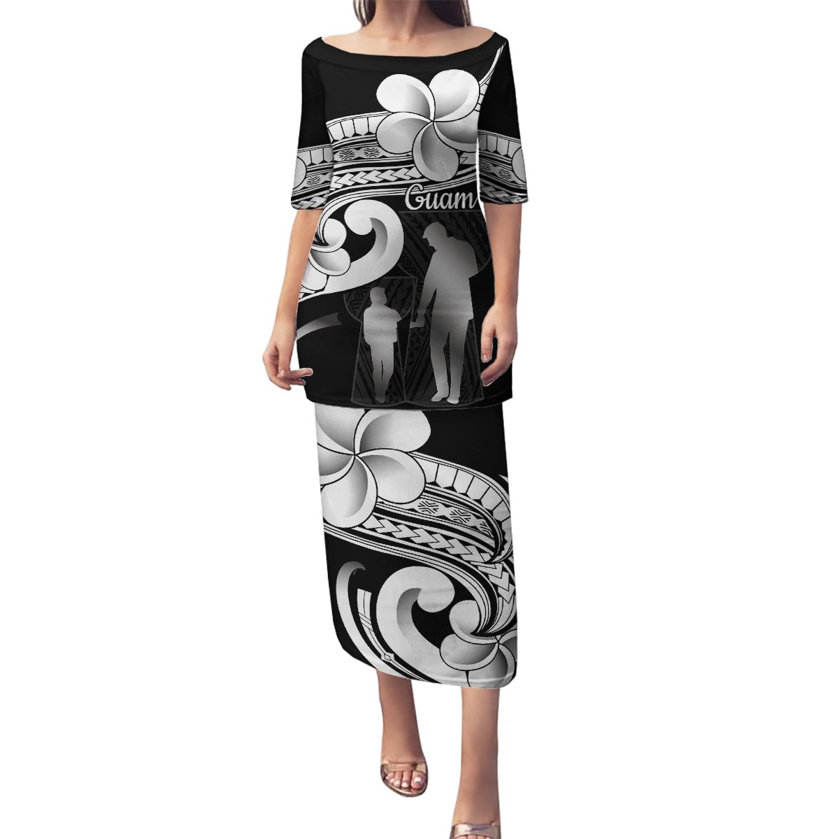 Guam Father's Day Family Matching Puletasi and Hawaiian Shirt Chamorro Latte Stone Polynesian Pattern LT14 Mom's Dress Black - Polynesian Pride