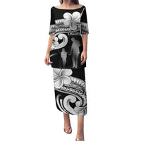 Guam Father's Day Family Matching Puletasi and Hawaiian Shirt Chamorro Latte Stone Polynesian Pattern LT14 Mom's Dress Black - Polynesian Pride
