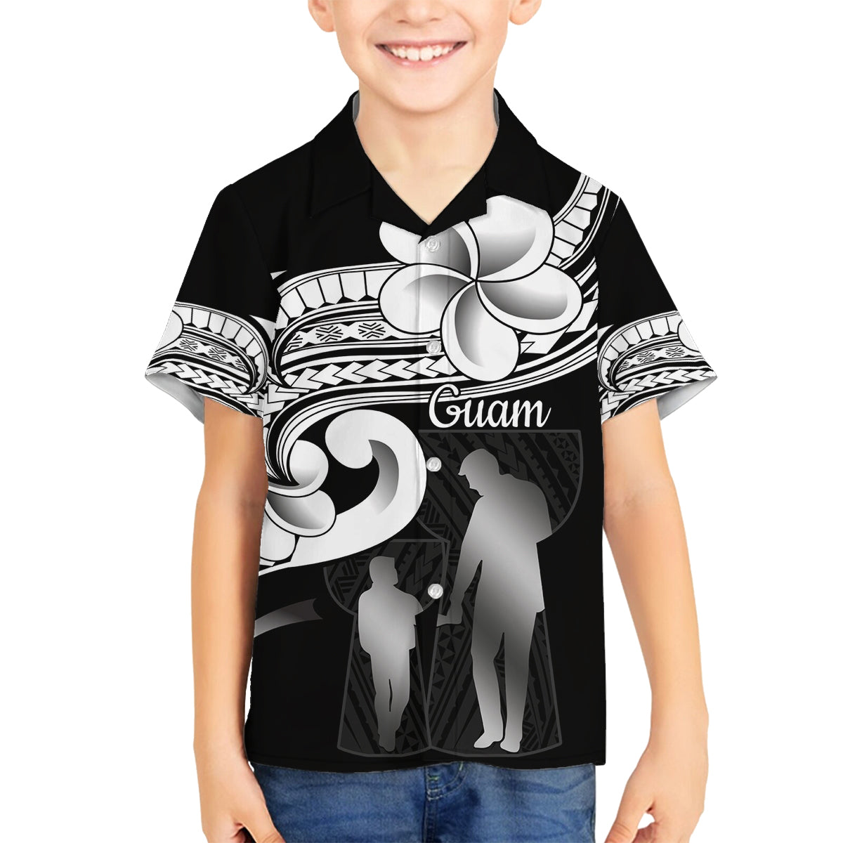 Guam Father's Day Family Matching Puletasi and Hawaiian Shirt Chamorro Latte Stone Polynesian Pattern LT14 Son's Shirt Black - Polynesian Pride