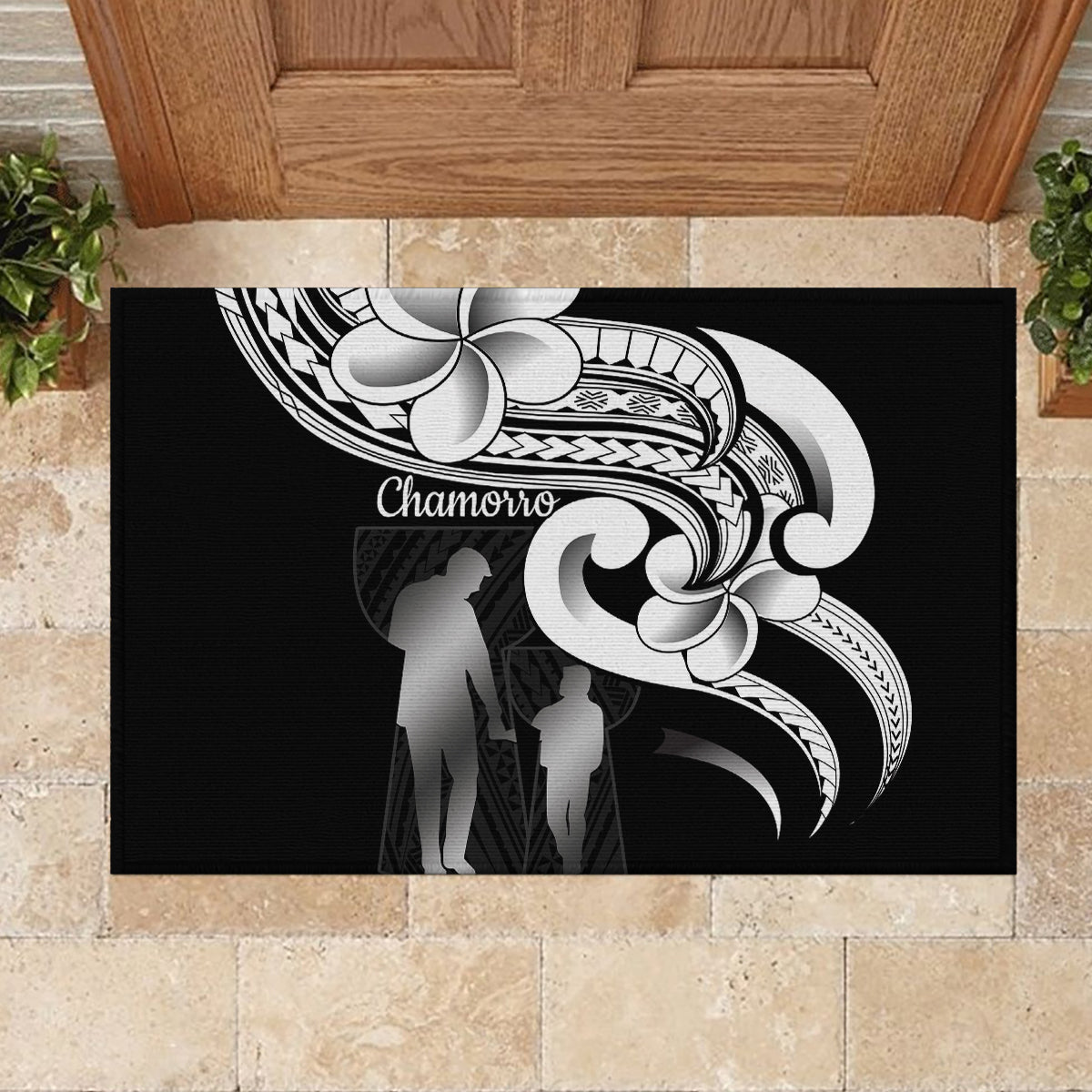 Guam Father's Day Rubber Doormat Chamorro Latte Stone Polynesian Pattern