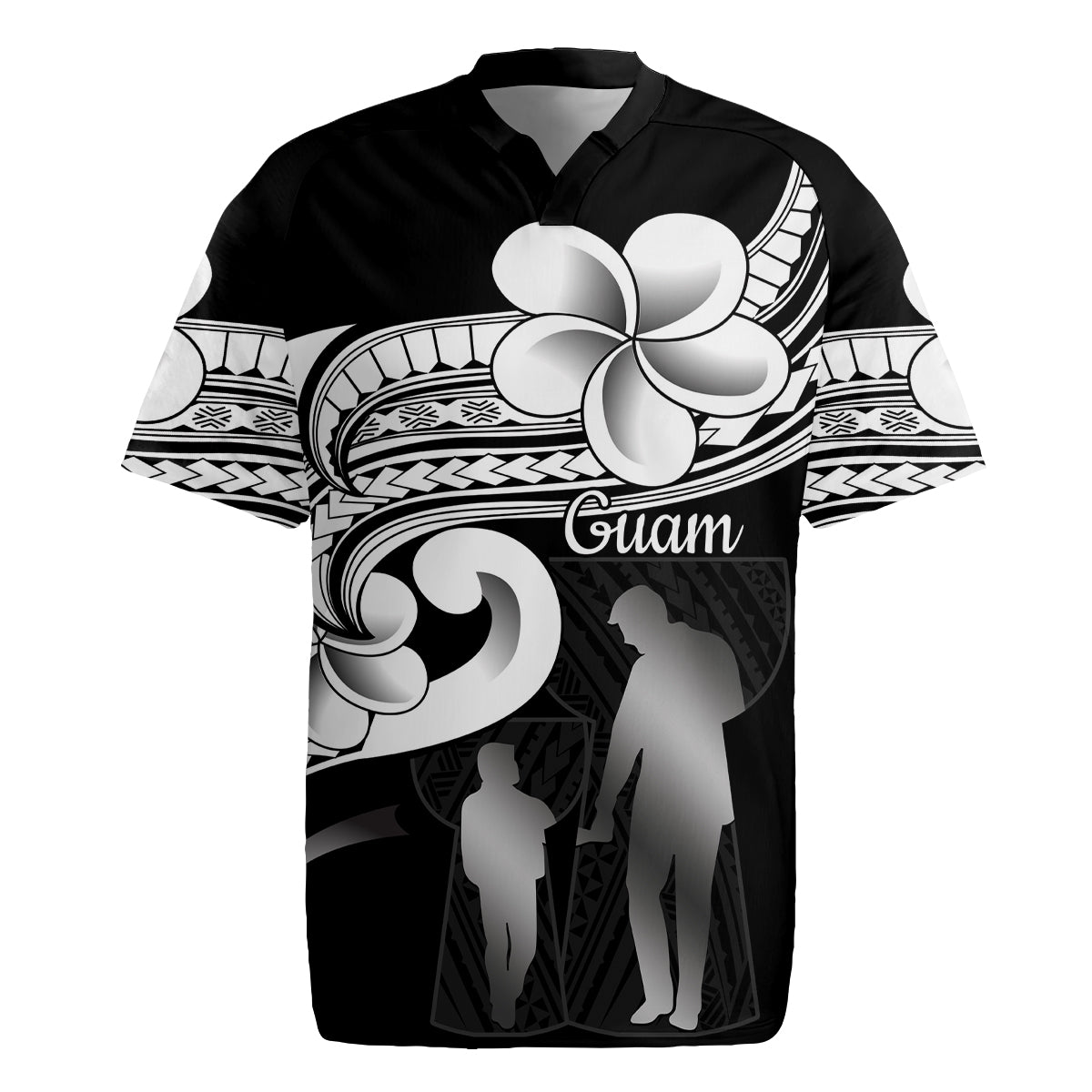 Guam Father's Day Rugby Jersey Chamorro Latte Stone Polynesian Pattern