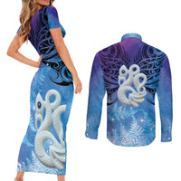 New Zealand Matariki Couples Matching Short Sleeve Bodycon Dress and Long Sleeve Button Shirt Aotearoa Maori New Year Manaia Galaxy Vibes