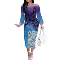 New Zealand Matariki Family Matching Off The Shoulder Long Sleeve Dress and Hawaiian Shirt Aotearoa Maori New Year Manaia Galaxy Vibes